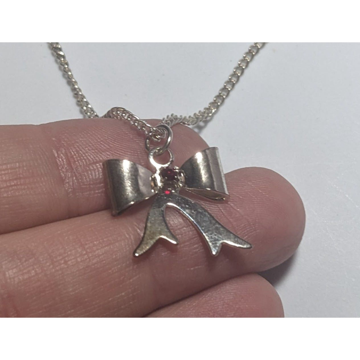 Silver Rhinestone Bow Necklace