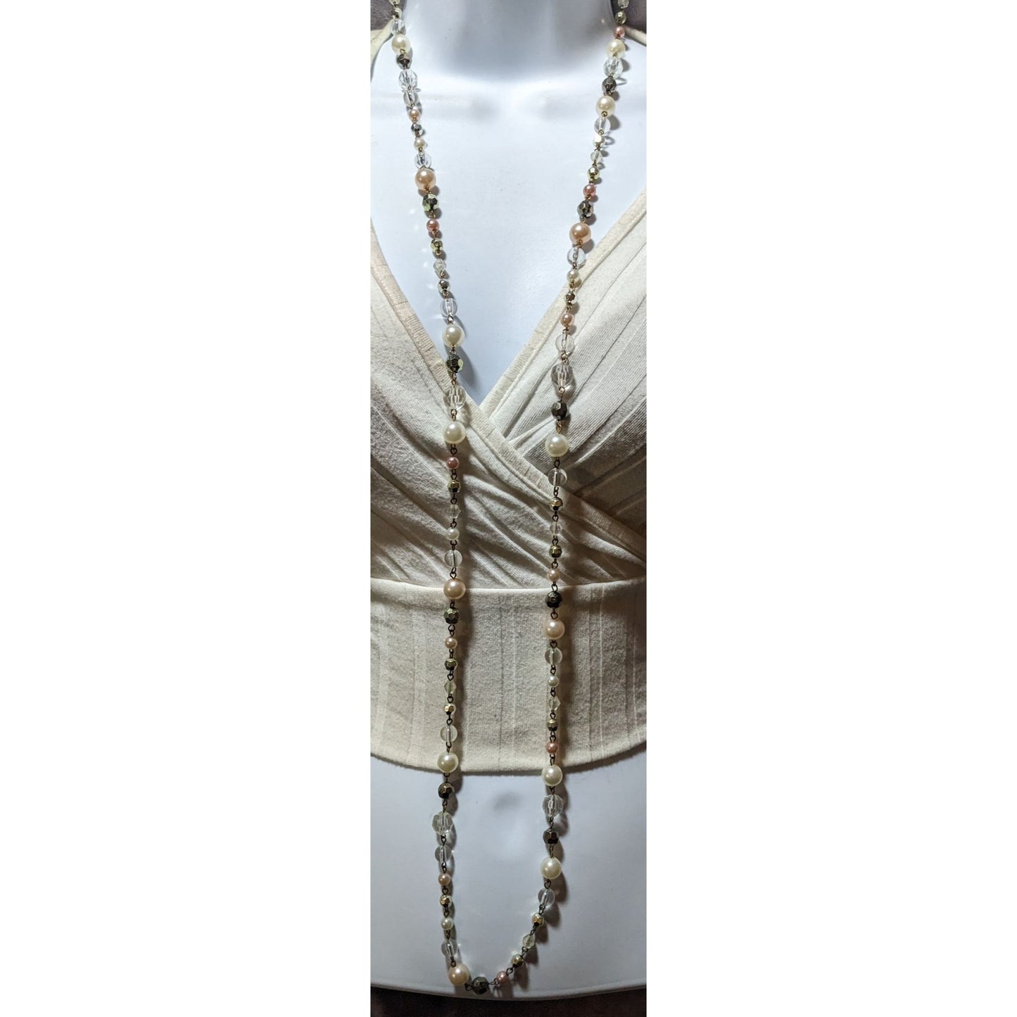 Glam Metallic Beaded Opera Length Necklace