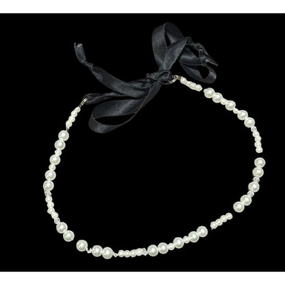 Tie On Faux Pearl Glass Beaded  Necklace