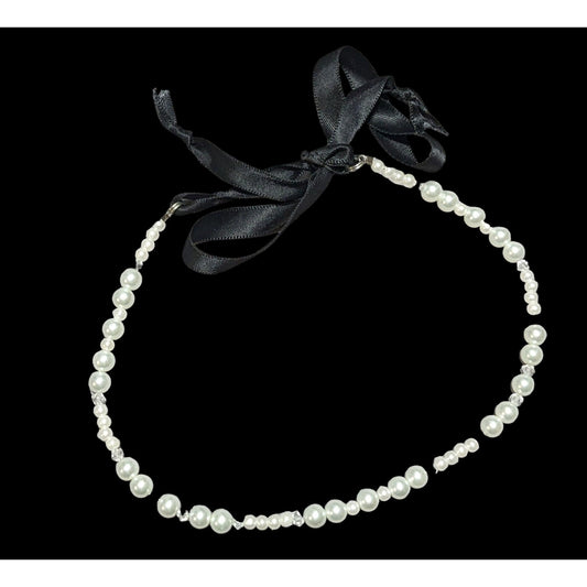 Tie On Faux Pearl Glass Beaded  Necklace