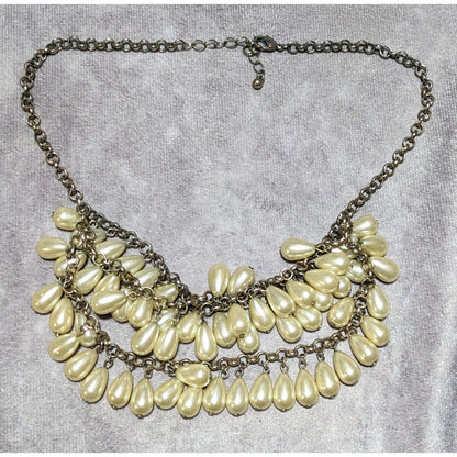 Teardrop Pearl Triple Layer Fringe Necklace