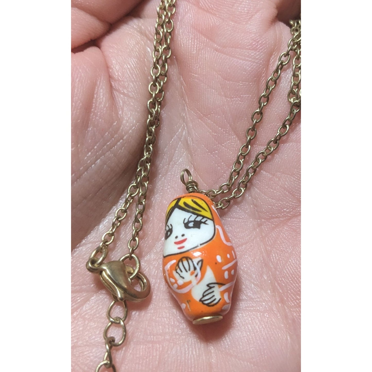 Retro Orange Russian Nesting Doll Necklace