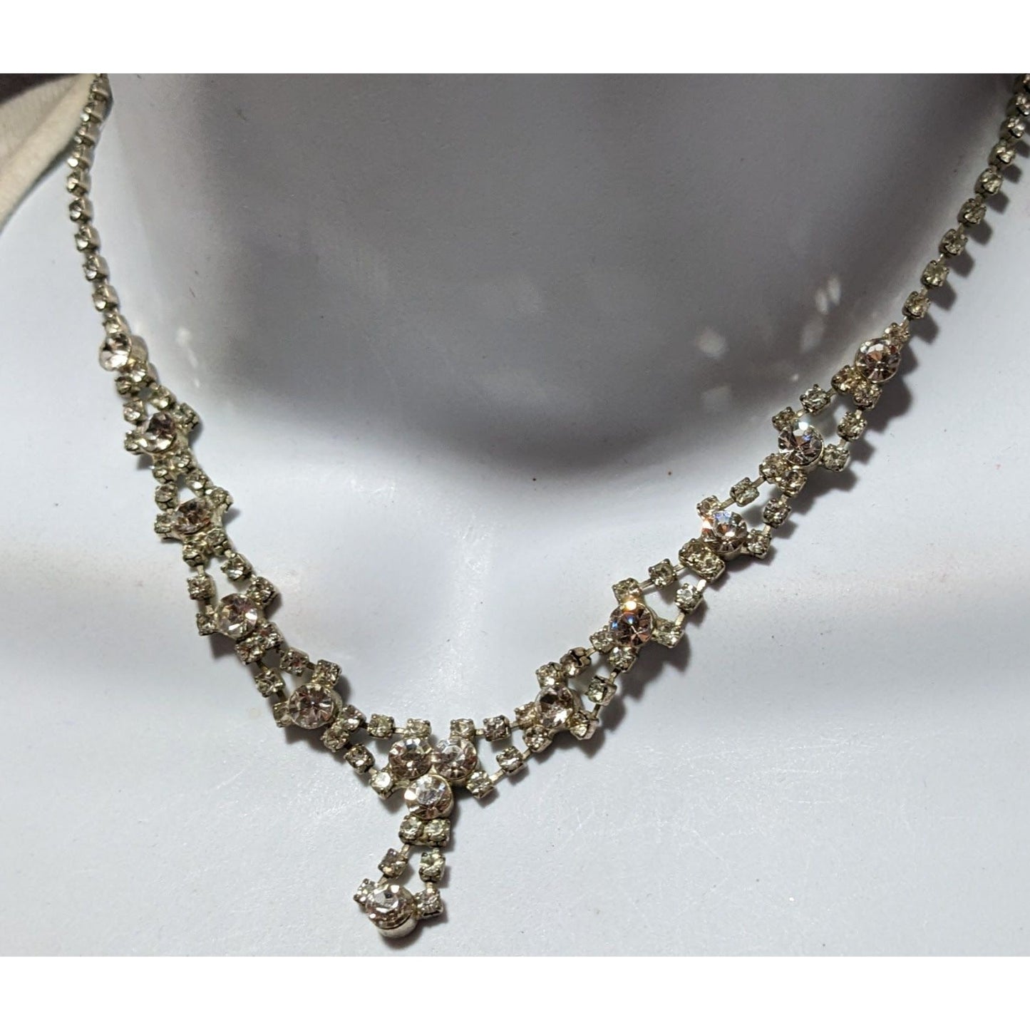 Vintage Silver Rhinestone Bridal Necklace