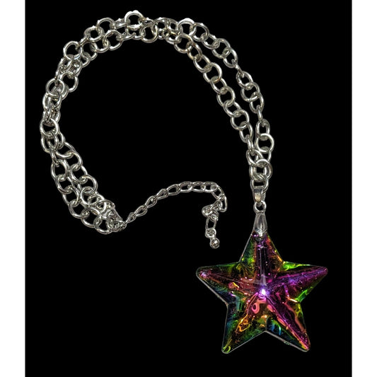 Vintage Rainbow Glass Star Pendant Necklace