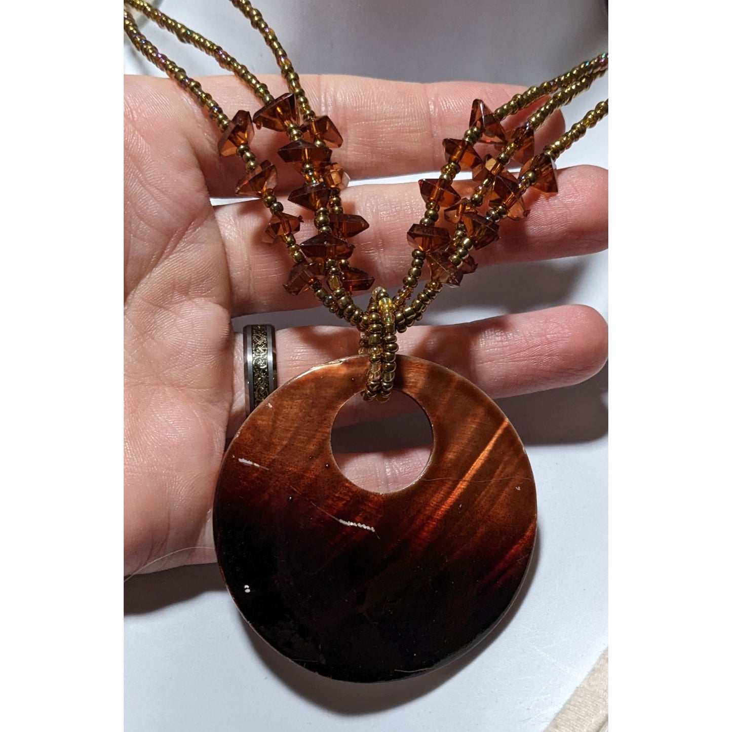 Mermaidcore Brown Beaded Shell Pendant Necklace