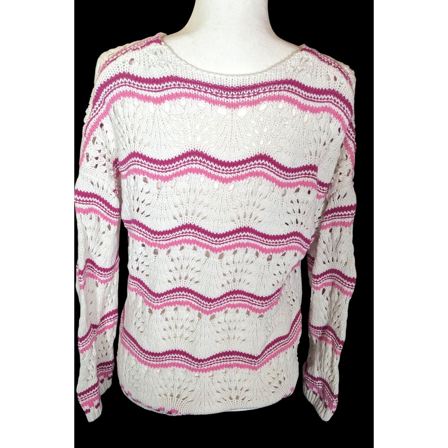 Loft Grandmacore Pink And White Striped Knit Sweater