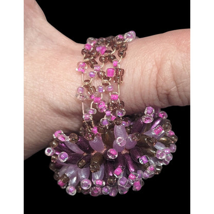 Fairycore Pink And Purple Glass Beaded Pompom Ring Size 14 1/2