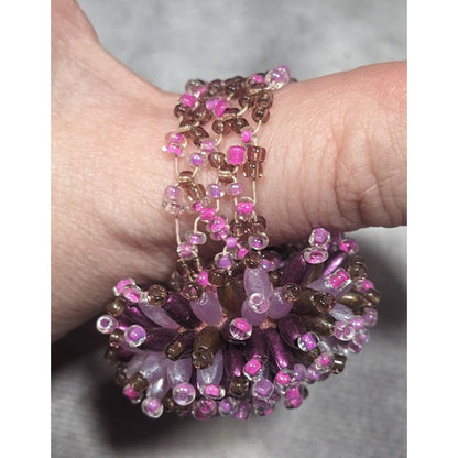 Fairycore Pink And Purple Glass Beaded Pompom Ring Size 14 1/2