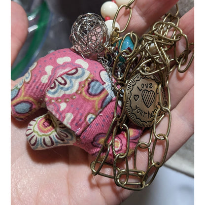 Cottagecore Pink Plush Elephant Necklace