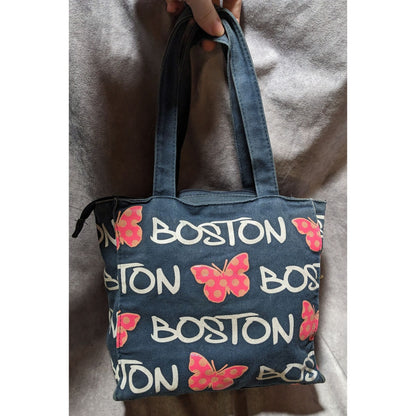 Robin Ruth Blue Butterfly Boston Zipper Tote