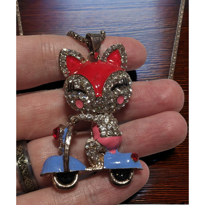 Betsey Johnson Fox Scooter Pendant Necklace