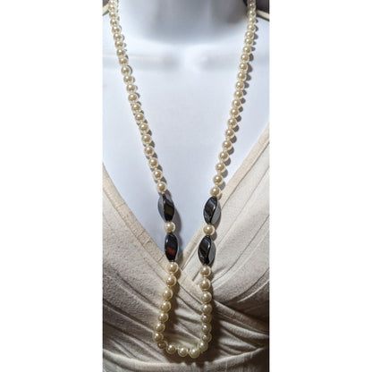 Glass Pearl Hematite Accent Beaded Necklace