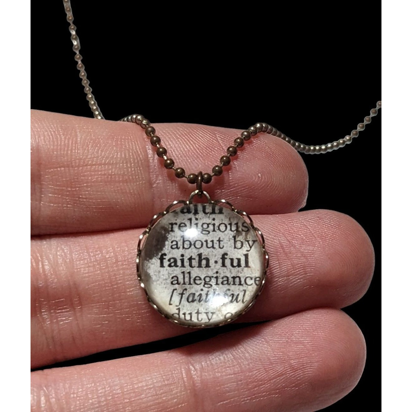 Faithful Scripture Book Bubble Pendant Necklace