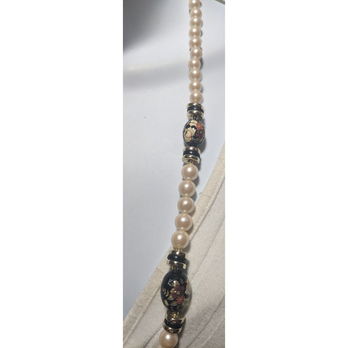 Vintage Cream And Black Pearl Floral Necklace