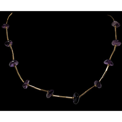 Elegant Amethyst Chip Gold Tube Beaded Necklace