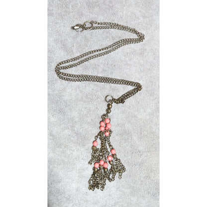 Pink And Silver Beaded Chain Tassel Necklace