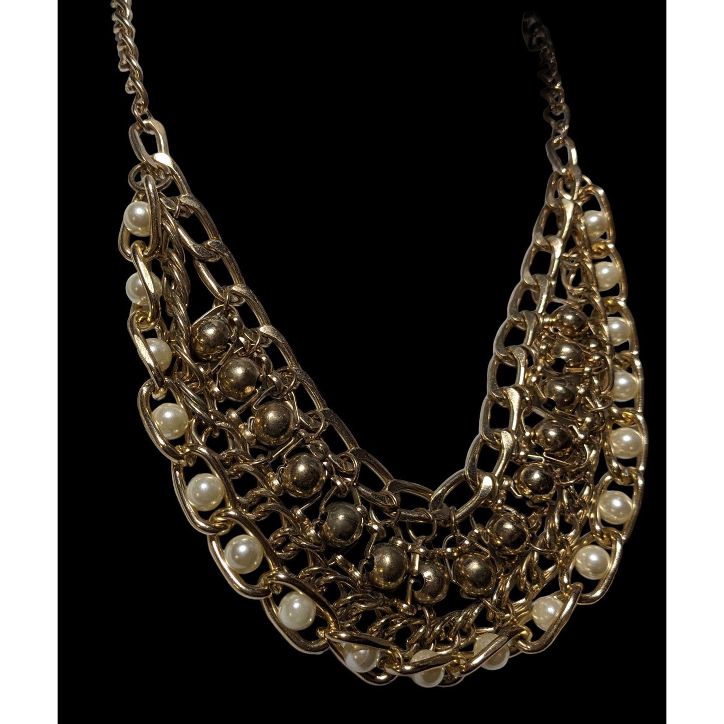 Glamorous Gold Chain Pearl Bib  Necklace