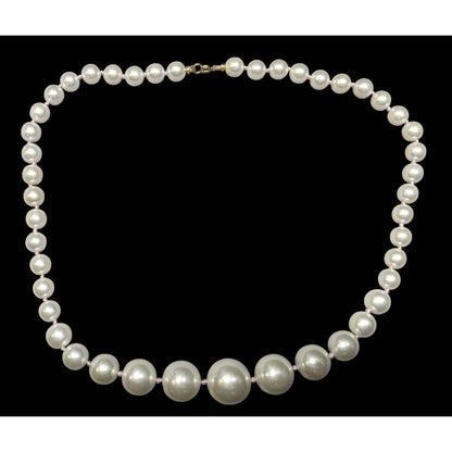 Vintage Elegant Hand Knotted Graduated Faux Pearl Necklace