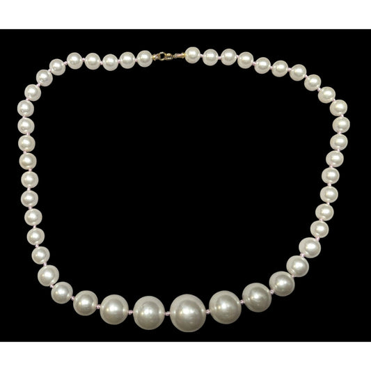 Vintage Elegant Hand Knotted Graduated Faux Pearl Necklace