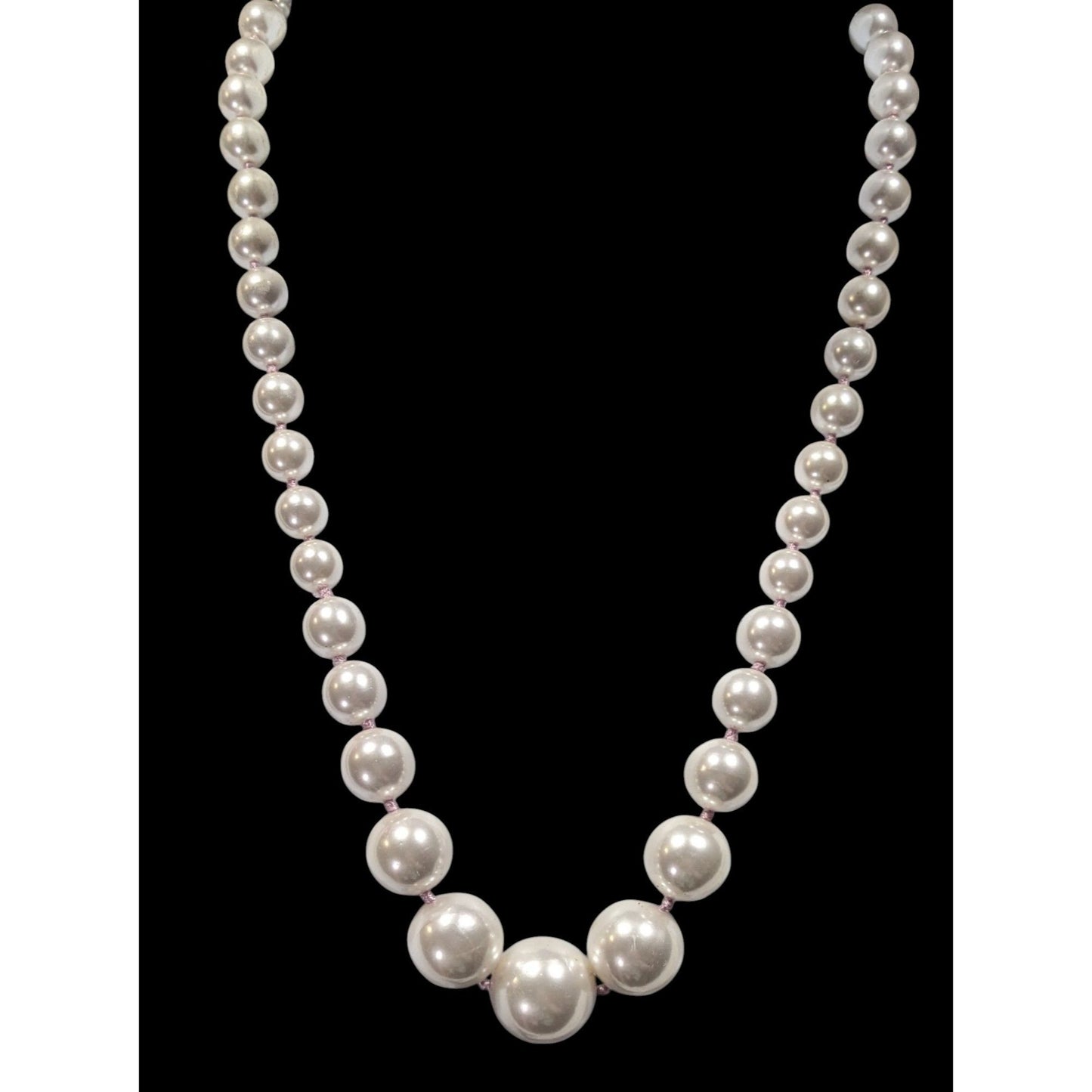 Vintage Elegant Hand Knotted Graduated Faux Pearl Necklace