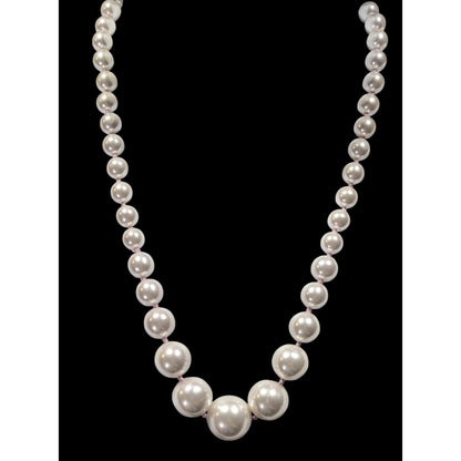 Vintage Elegant Hand Knotted Graduated Faux Pearl Necklace