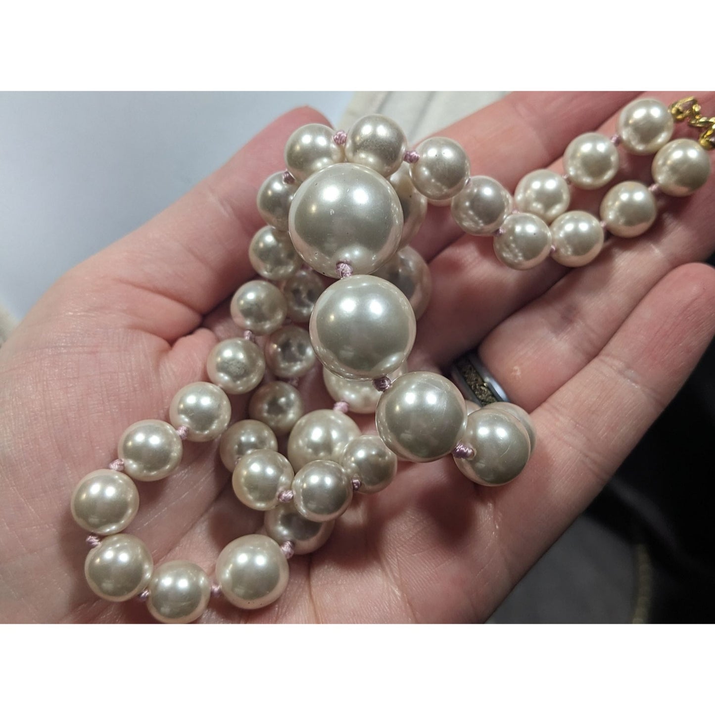 Vintage Elegant Hand Knotted Graduated Faux Pearl Necklace