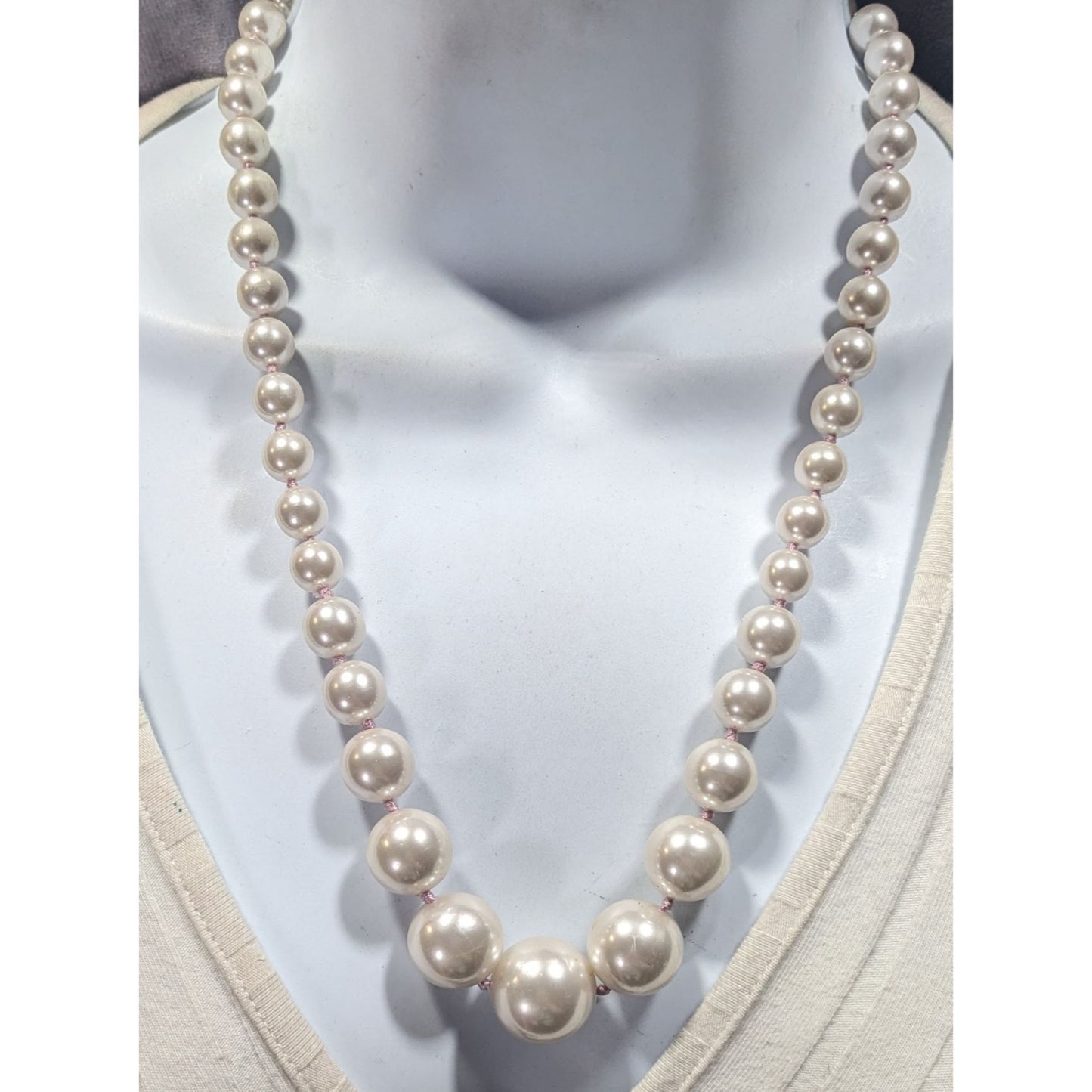 Vintage Elegant Hand Knotted Graduated Faux Pearl Necklace