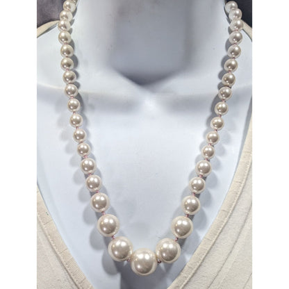 Vintage Elegant Hand Knotted Graduated Faux Pearl Necklace