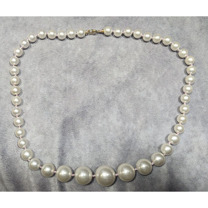 Vintage Elegant Hand Knotted Graduated Faux Pearl Necklace