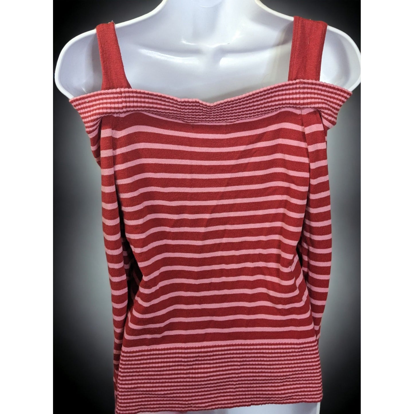 Vintage Takeout Pink And Red Striped Top