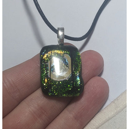 Green Dichroic Glass Swirl Necklace