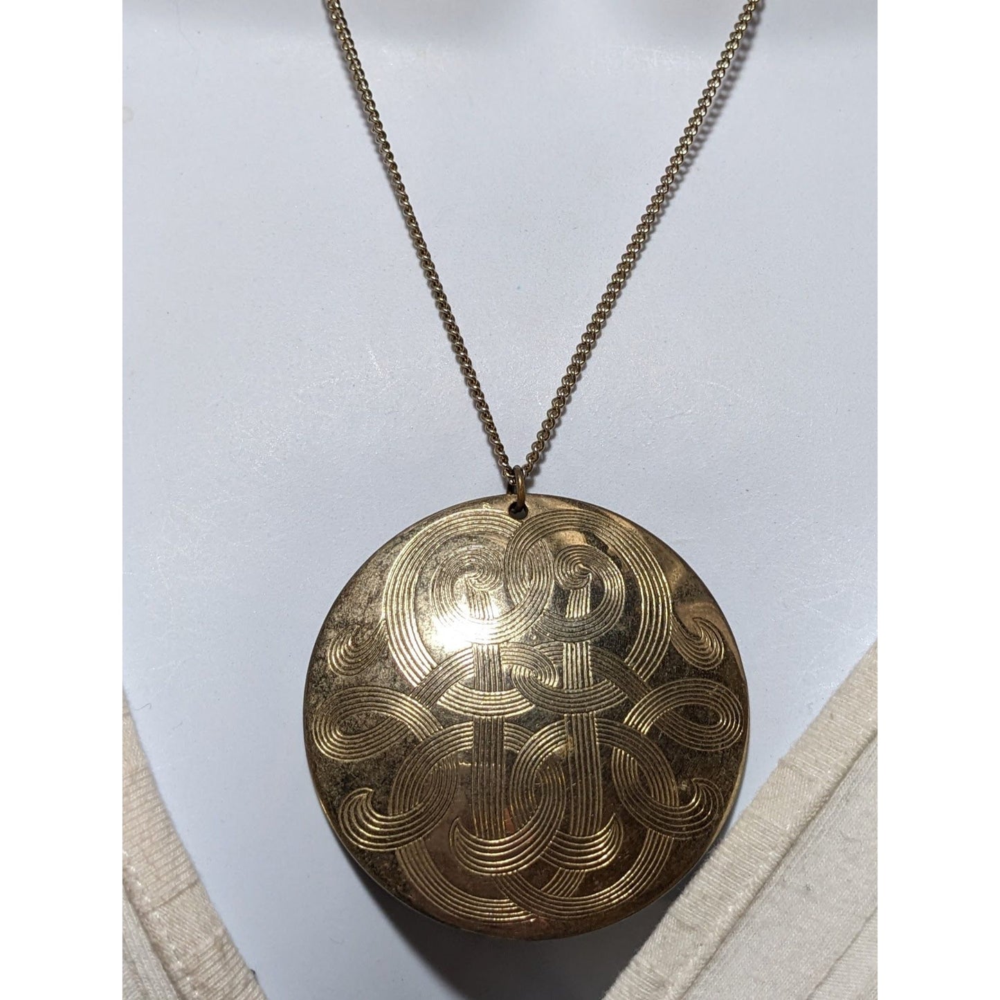 Vintage Large Engraved Gold Medallion Necklace