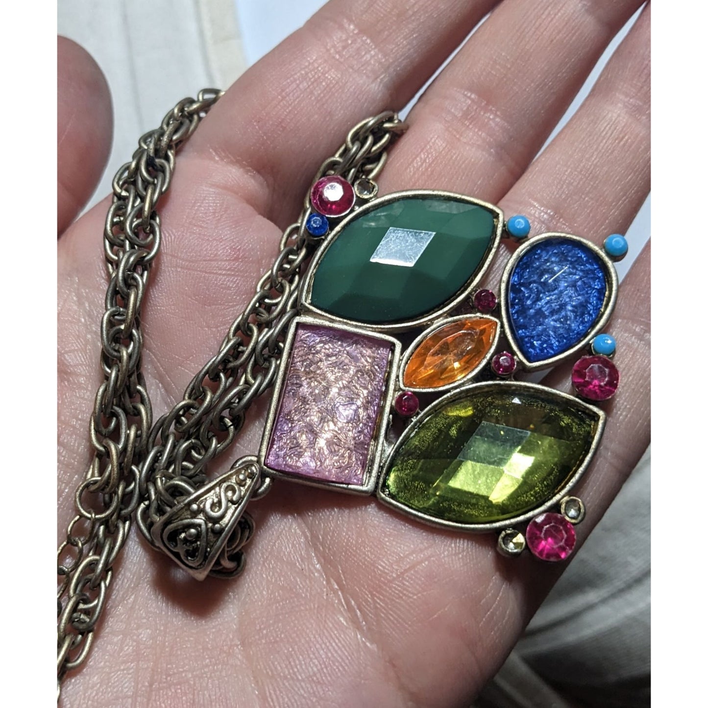 Rainbow Multi-Stone Pendant Necklace