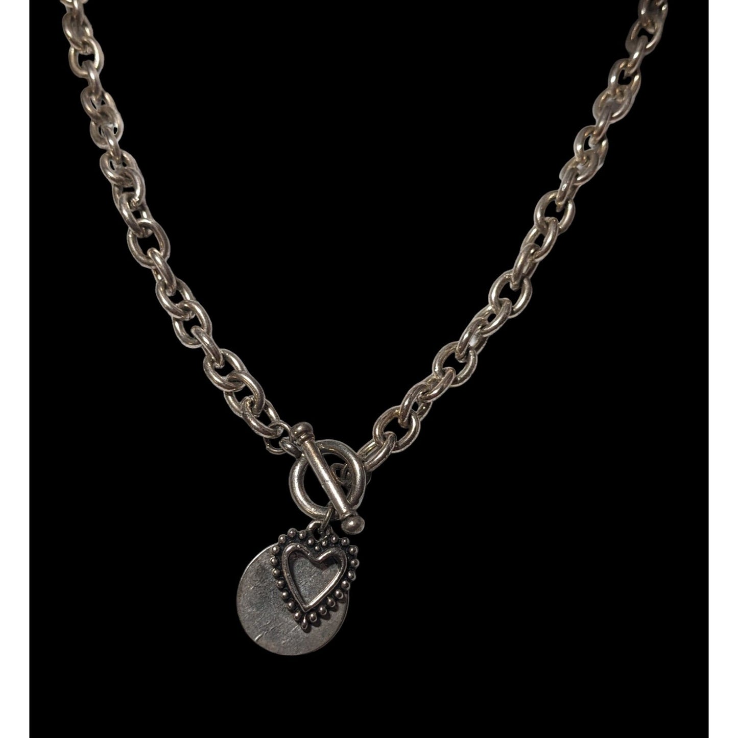 Silver Open Heart Pendant Toggle Necklace