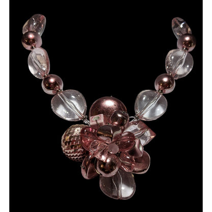 Pink Metallic Floral Statement Necklace
