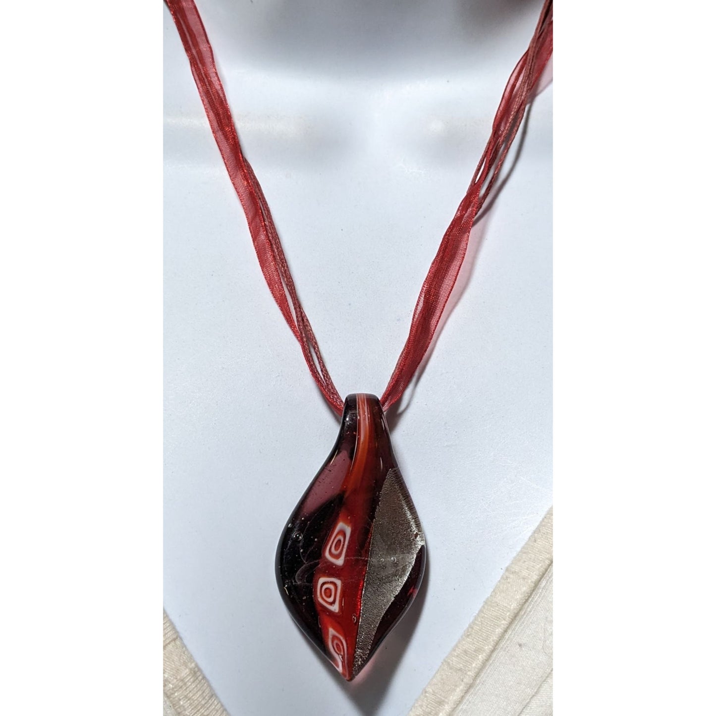 Red And Black Glass Leaf Pendant Necklace