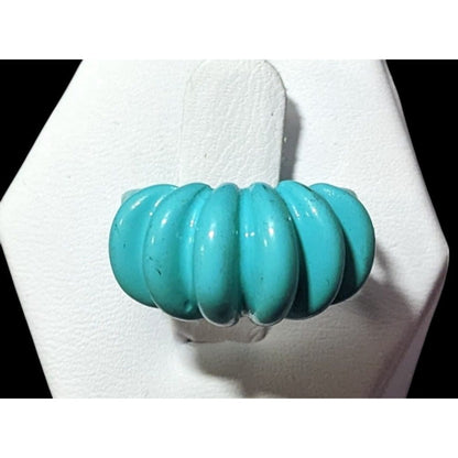 Mermaidcore Blue Scalloped Metal Enamel Coated Ring Size 5