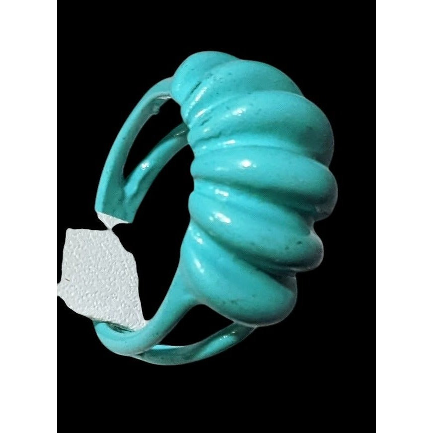 Mermaidcore Blue Scalloped Metal Enamel Coated Ring Size 5