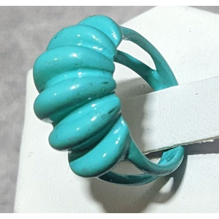 Mermaidcore Blue Scalloped Metal Enamel Coated Ring Size 5