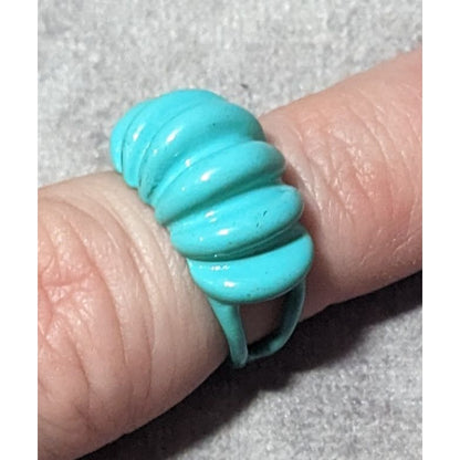 Mermaidcore Blue Scalloped Metal Enamel Coated Ring Size 5