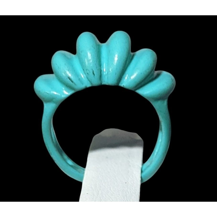 Mermaidcore Blue Scalloped Metal Enamel Coated Ring Size 5