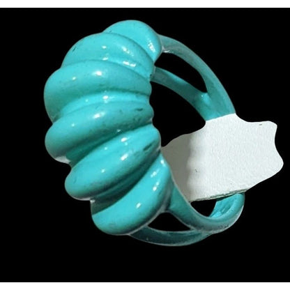 Mermaidcore Blue Scalloped Metal Enamel Coated Ring Size 5