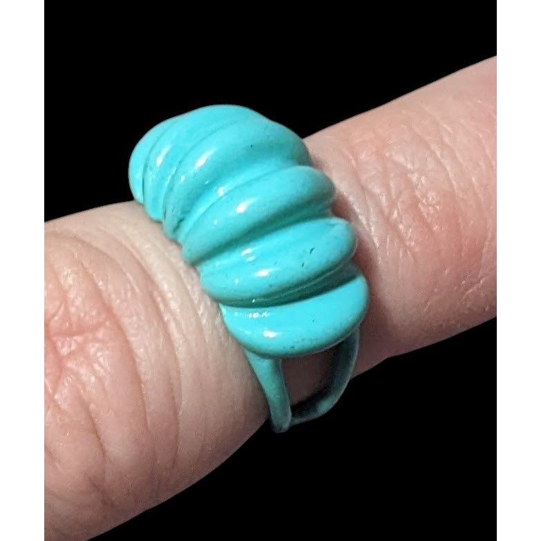 Mermaidcore Blue Scalloped Metal Enamel Coated Ring Size 5