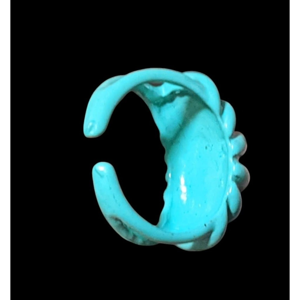 Mermaidcore Blue Scalloped Metal Enamel Coated Ring Size 5