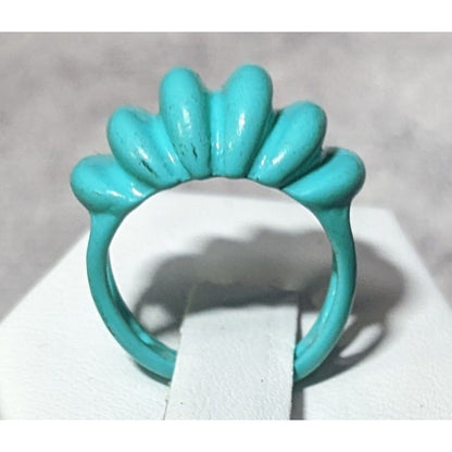 Mermaidcore Blue Scalloped Metal Enamel Coated Ring Size 5