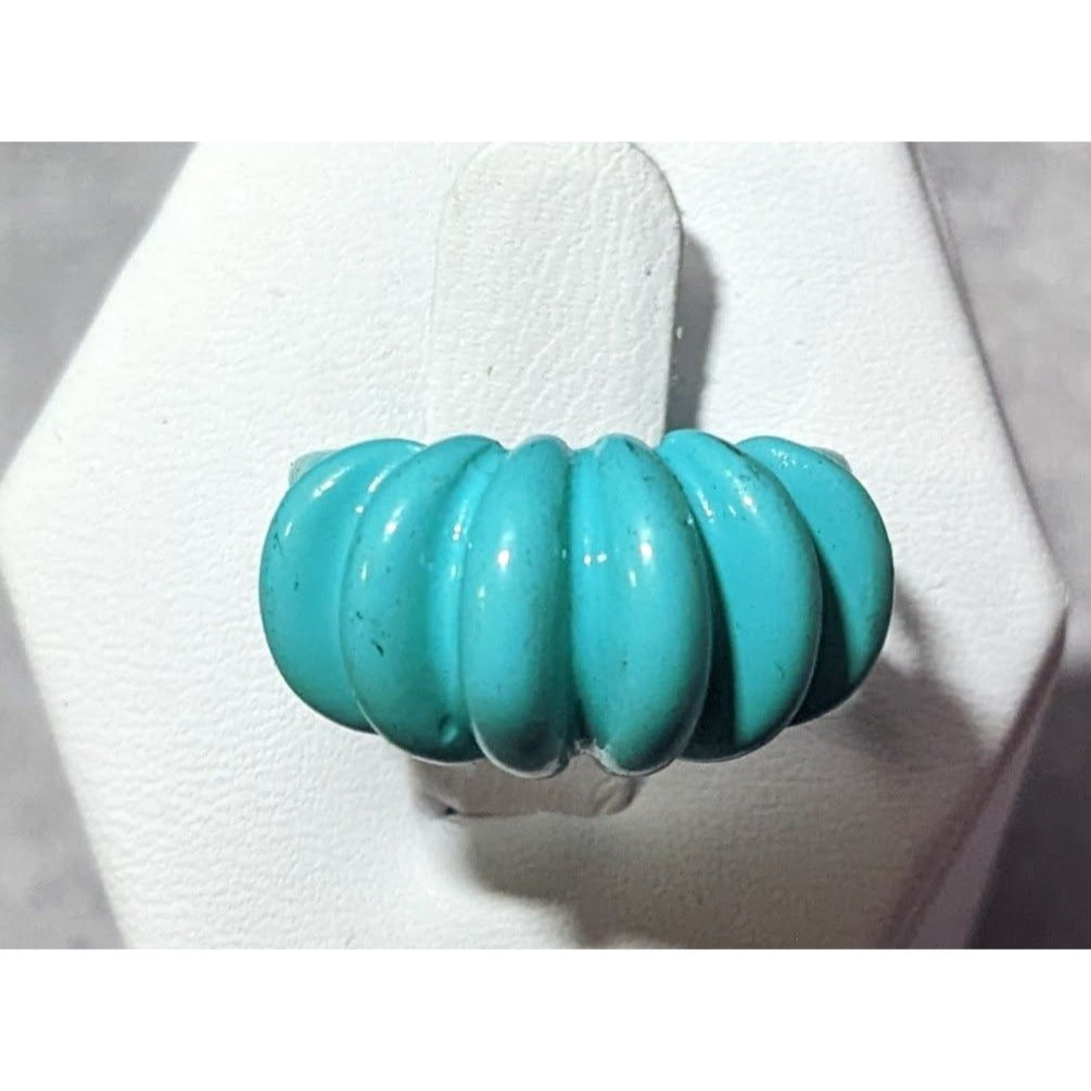 Mermaidcore Blue Scalloped Metal Enamel Coated Ring Size 5