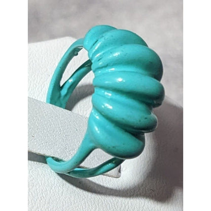 Mermaidcore Blue Scalloped Metal Enamel Coated Ring Size 5