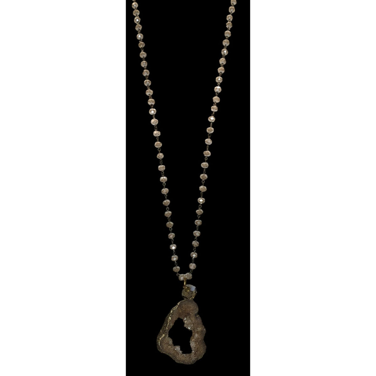 Whimsigoth Boho Geode Glass Brown Gold Tone Pendant Necklace 35 Inch