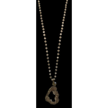 Whimsigoth Boho Geode Glass Brown Gold Tone Pendant Necklace 35 Inch