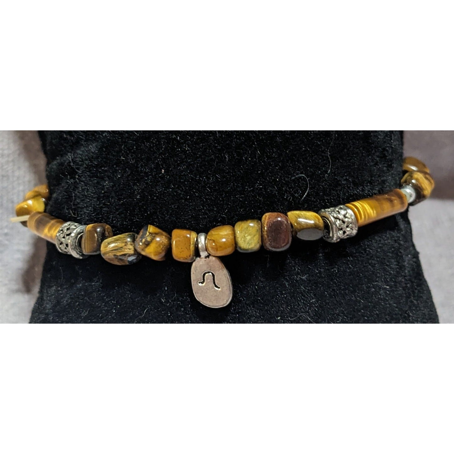 Boho Leo Tiger Eye Gemstone Zodiac Charm Stretch Bracelet Earthy Astrology Jewelry